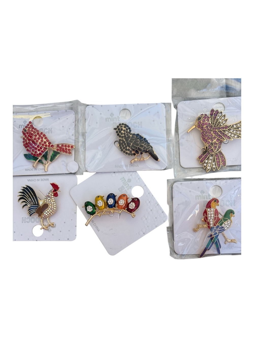 Decorative Bird Brooch Pin Cardinal Chickadee Hummingbird Rooster Chicks Parrots